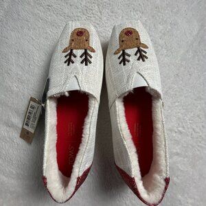 TOMS Alpargata White Textured Glitz Embroidered Reindeer Slip-On Shoes Sz 7 New